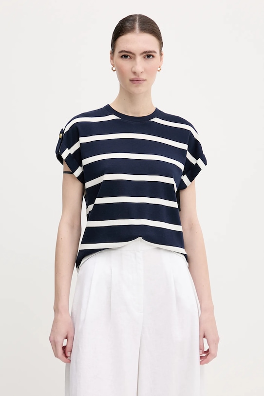 Bavlněné tričko Tommy Hilfiger pruhy námořnická modř WW0WW45628