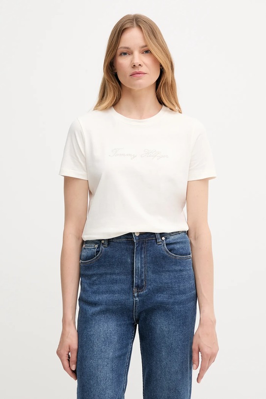 Tommy Hilfiger t-shirt bawełniany regular beżowy WW0WW47210