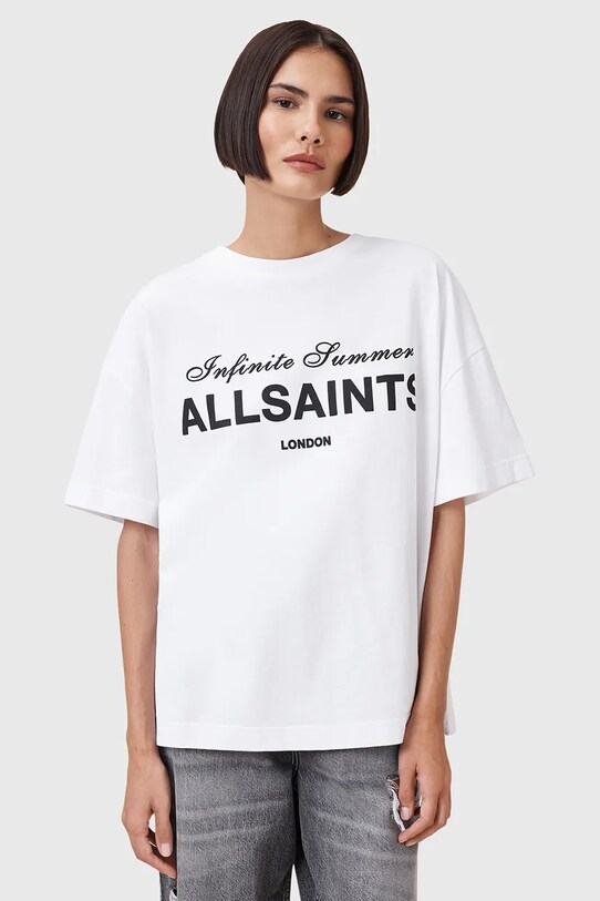 Памучна тениска AllSaints AVRI свободна бял W095JC