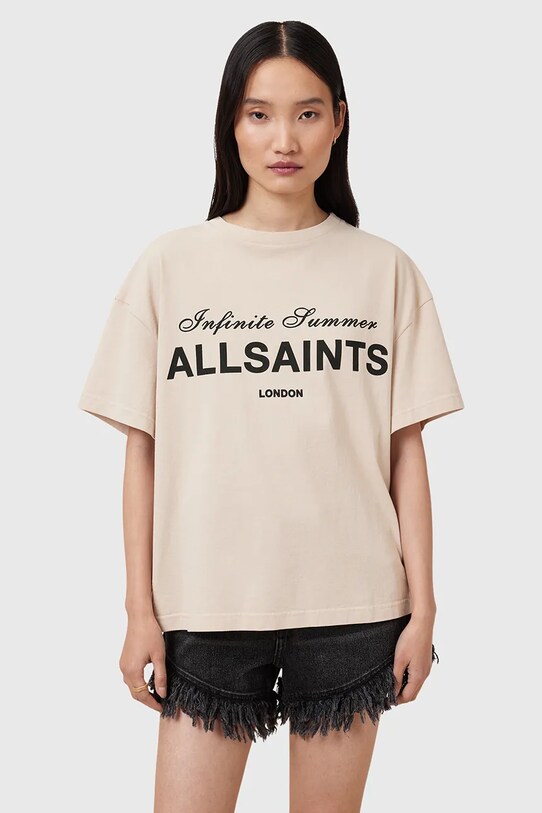 AllSaints t-shirt bawełniany AVRI nadruk beżowy W095JC