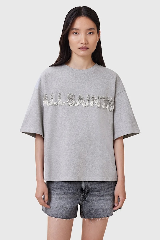 AllSaints t-shirt bawełniany AMELIE aplikacja szary W123JC