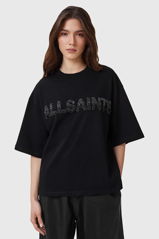 AllSaints t-shirt bawełniany AMELIE aplikacja czarny W123JC