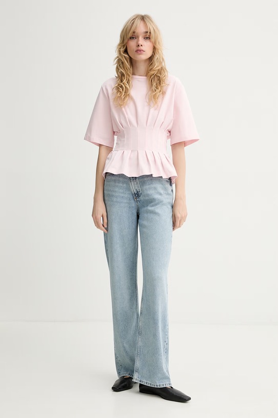 Gestuz T-shirt damski bawełniany z elastanem 10910147 różowy SS26