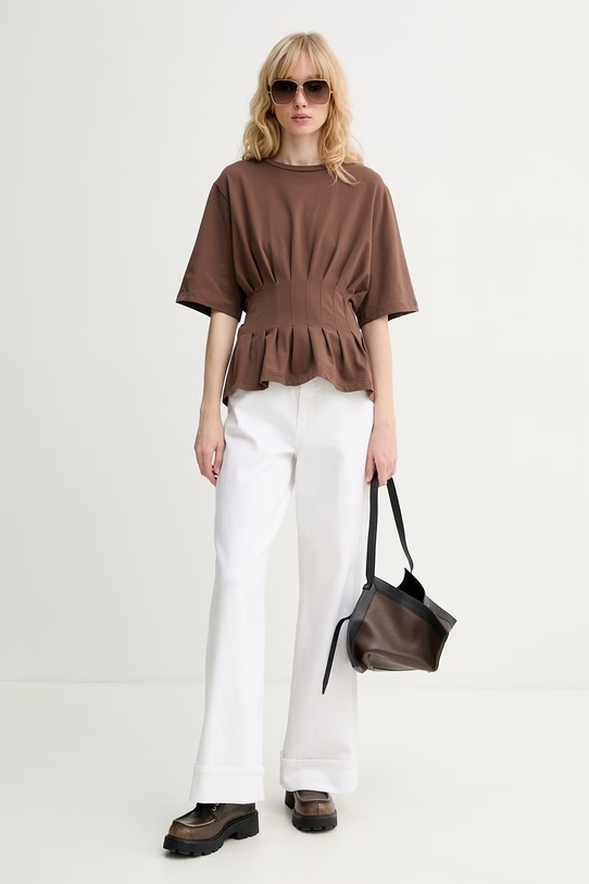 Gestuz T-shirt damski bawełniany z elastanem 10910147 brązowy SS26