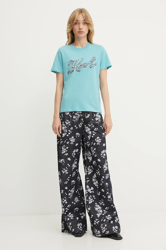 Karl Lagerfeld tricou din bumbac A3W17018 turcoaz AW25