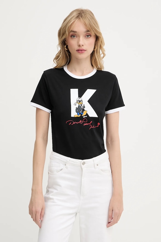 Karl Lagerfeld pamut póló KL X DISNEY pamut fekete A3W17089