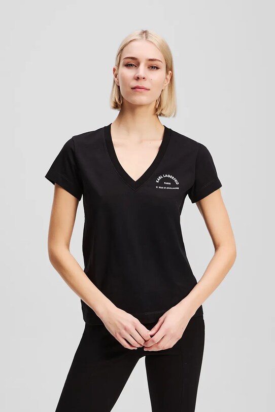 Karl Lagerfeld tricou din bumbac uni negru A3W17104