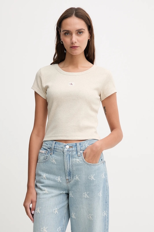 Calvin Klein Jeans t-shirt aplikacja beżowy LV047C200G