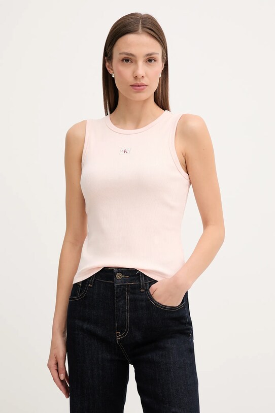 Calvin Klein Jeans top z elastanem beżowy LV047C201G