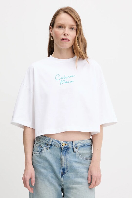 Calvin Klein Jeans tricou din bumbac imprimeu alb LV047C202G