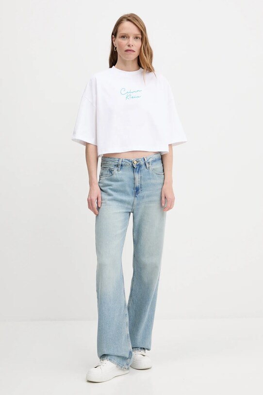 Calvin Klein Jeans tricou din bumbac LV047C202G alb AW25