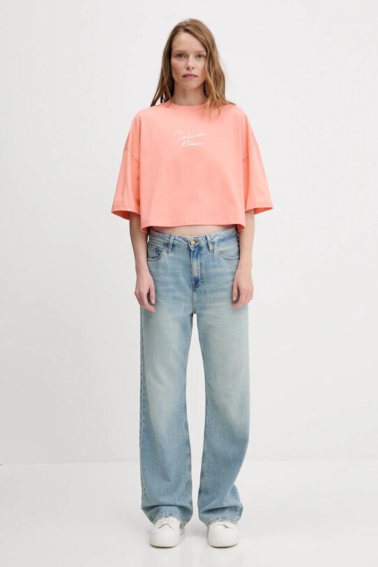 Calvin Klein Jeans tricou din bumbac LV047C202G portocaliu AW25