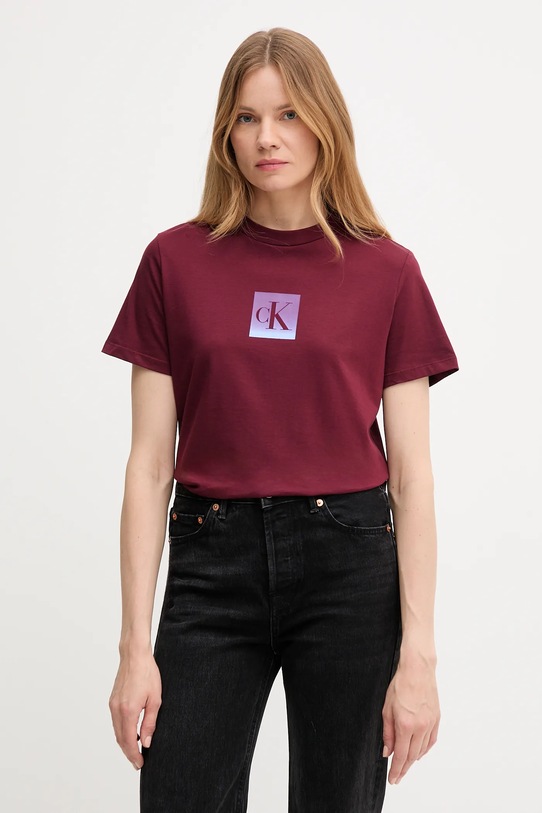 Calvin Klein Jeans t-shirt bawełniany nadruk bordowy LV047C864G