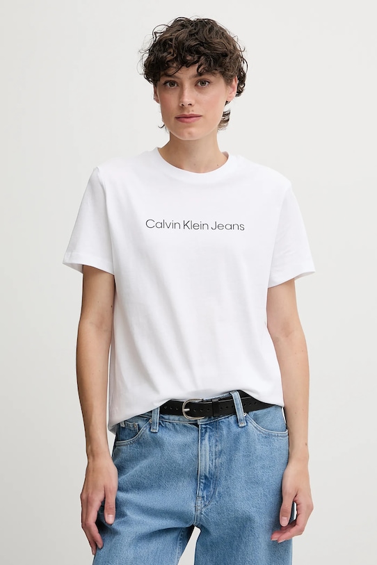 Calvin Klein Jeans pamut póló pamut fehér LV047C912G