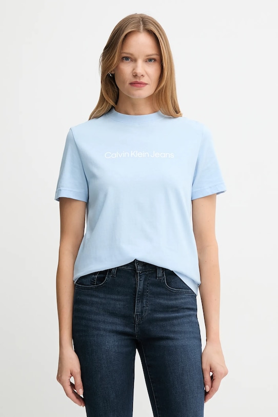 Бавовняна футболка Calvin Klein Jeans візерунок блакитний LV047C912G