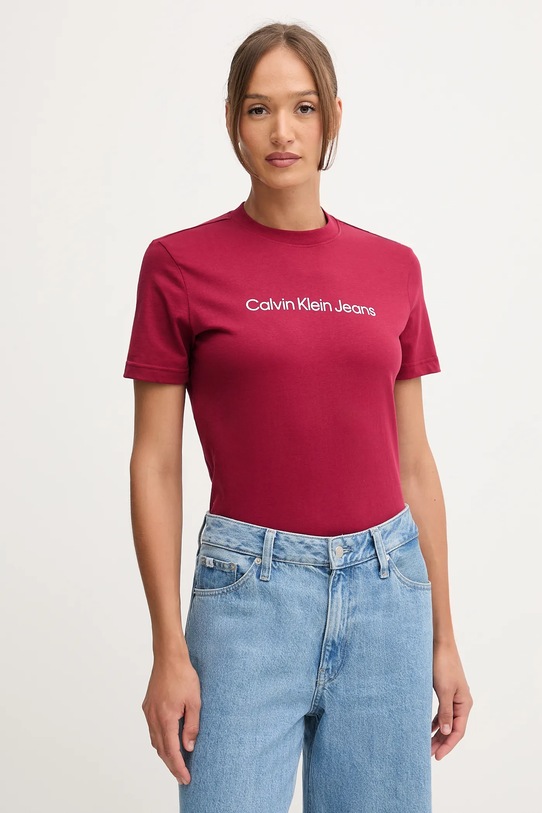 Bavlněné tričko Calvin Klein Jeans burgundské LV047C912G