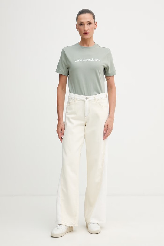 Calvin Klein Jeans t-shirt damski bawełniany LV047C912G zielony SS26
