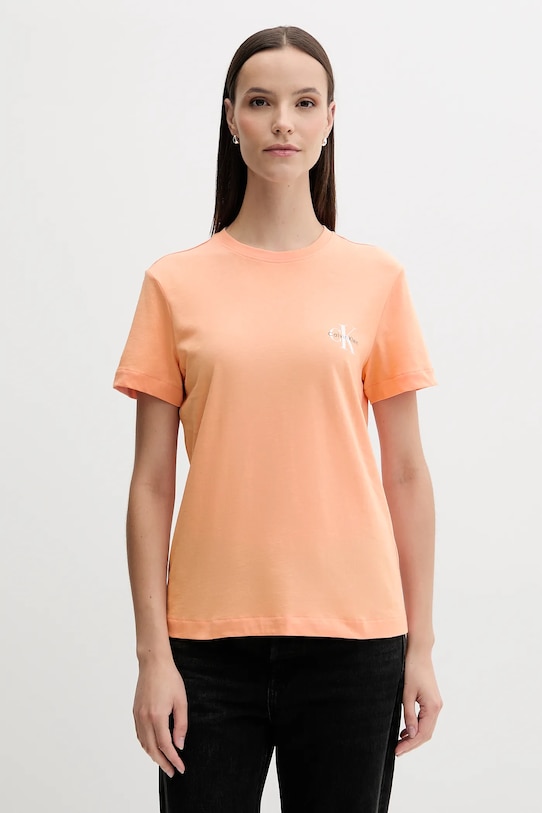 Calvin Klein Jeans tricou din bumbac print portocaliu LV047C905G