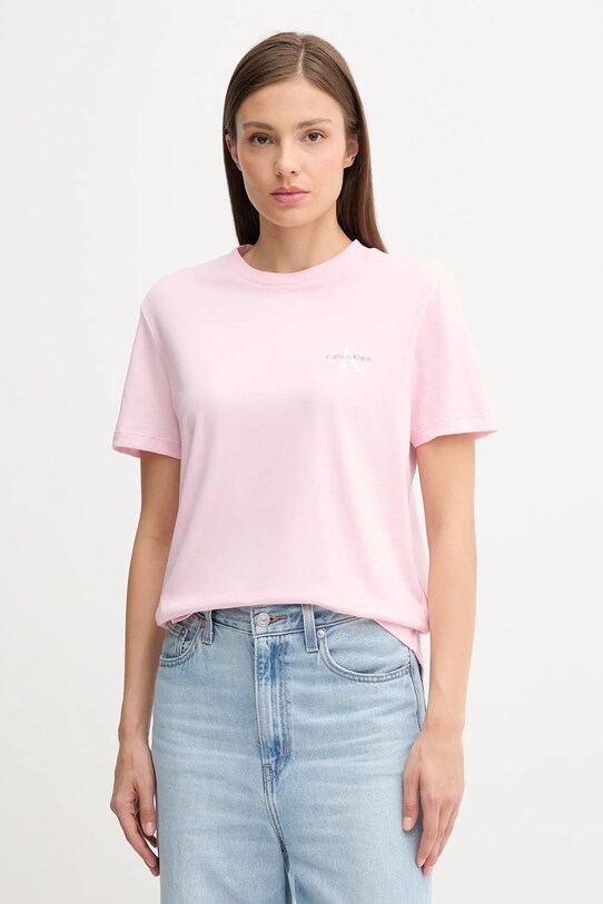 Bavlněné tričko Calvin Klein Jeans LV047C905G růžová AW25