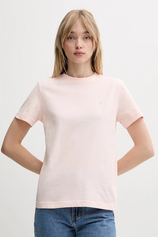 Βαμβακερό μπλουζάκι Calvin Klein Jeans κανονικό μπεζ LV047B224G