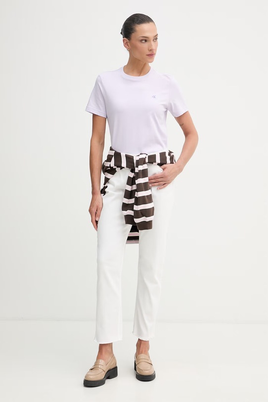 Calvin Klein Jeans t-shirt basic damski bawełniany LV047B224G fioletowy SS26