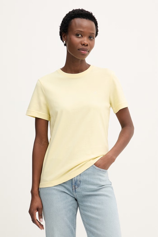Calvin Klein Jeans T-shirt basic damski bawełniany żółty LV047B224G