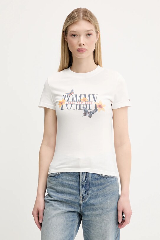 Хлопковая футболка Tommy Jeans бежевый DW0DW21340