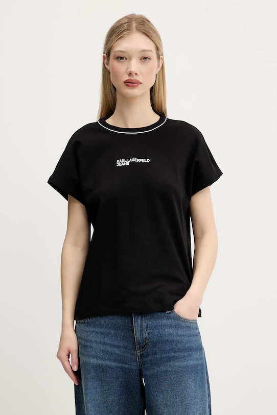 Karl Lagerfeld Jeans tricou din bumbac uni negru A3W17098