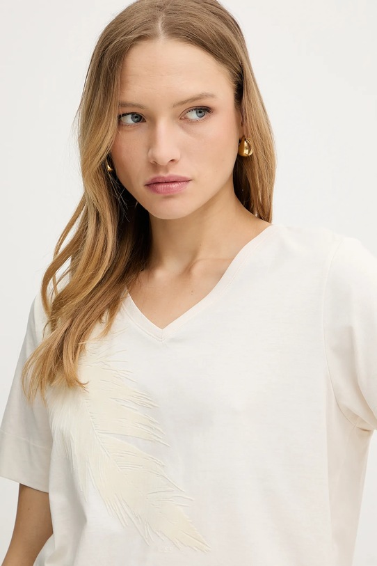 Bavlněné tričko BOSS béžová 50545673