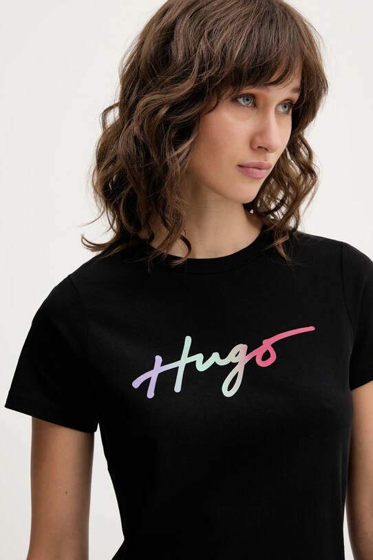 Bavlněné tričko HUGO černá 50533059