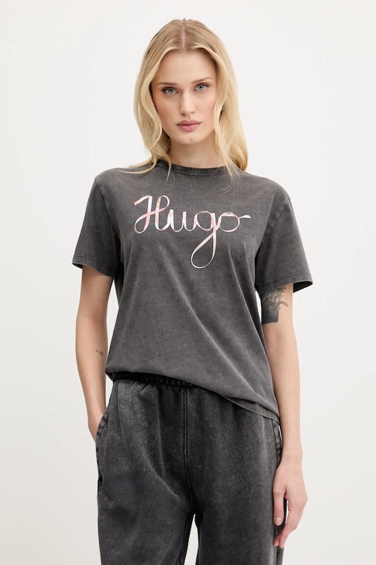 HUGO pamut póló pamut szürke 50544868