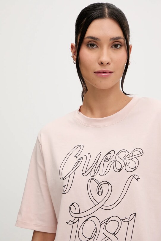 Bavlněné tričko Guess MISTY růžová V5RI11.K8HM0
