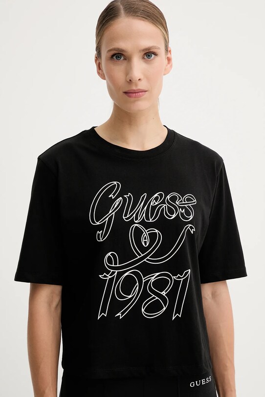 Guess t-shirt bawełniany MISTY nadruk czarny V5RI11.K8HM0