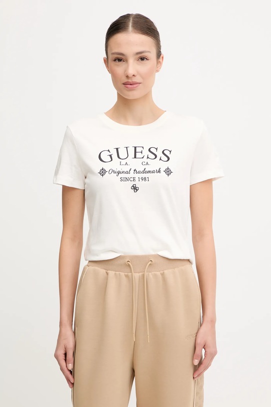 Guess tricou din bumbac GLORIA imprimeu bej V5YI03.I3Z14