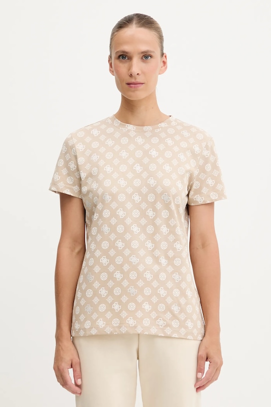 Guess tricou din bumbac PEONY imprimeu bej V5YI04.I3Z14