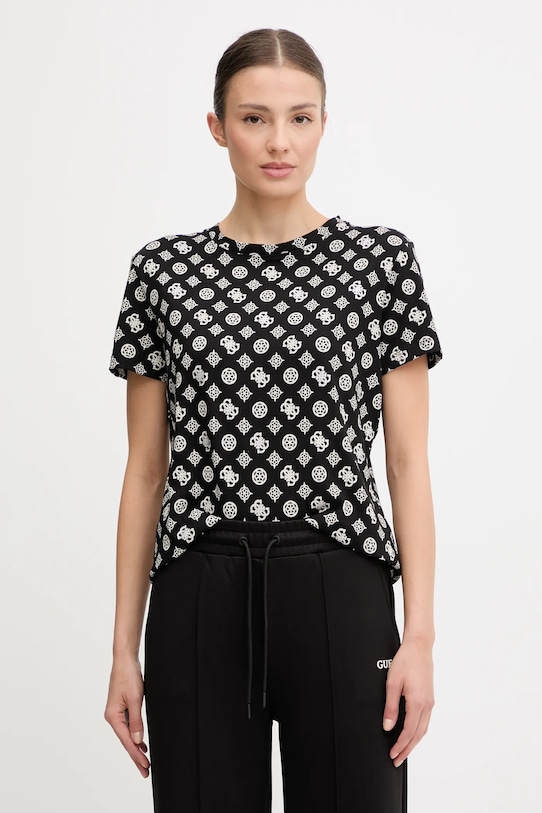 Guess t-shirt bawełniany PEONY nadruk czarny V5YI04.I3Z14