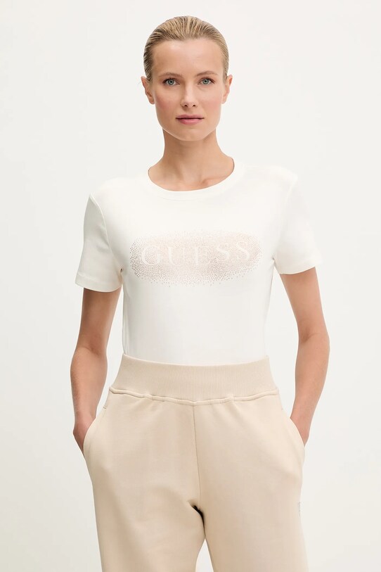 Guess tricou din bumbac INGRID imprimeu alb V5YI08.J1314
