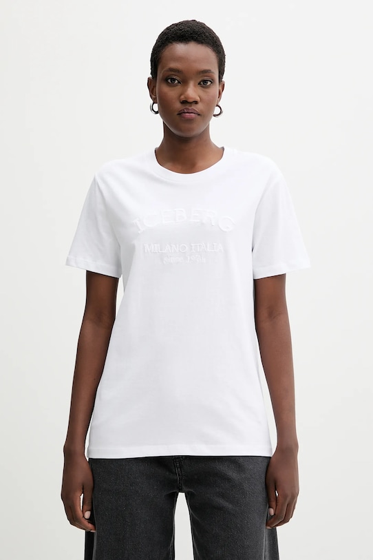 Bavlnené tričko Iceberg nášivka biela F021.6327