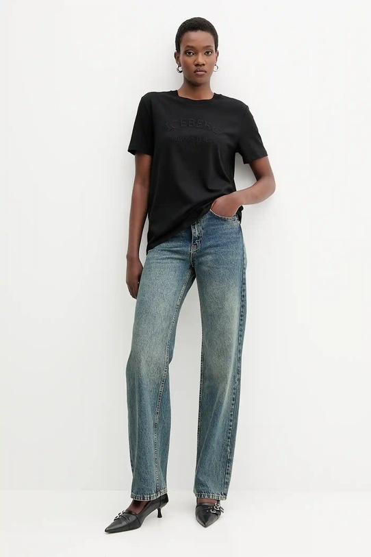 Iceberg t-shirt bawełniany F021.6327 czarny AW25
