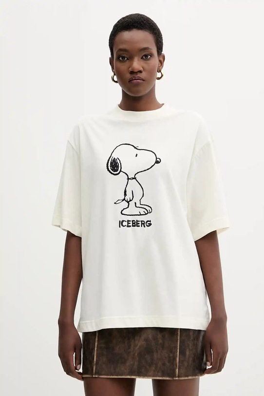 Iceberg t-shirt bawełniany nadruk beżowy F5B2.6325