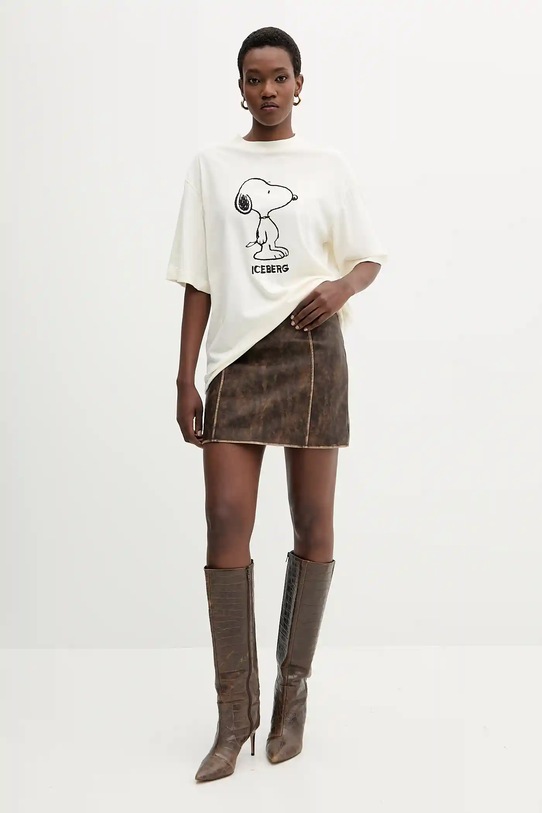 Iceberg t-shirt bawełniany F5B2.6325 beżowy AW25