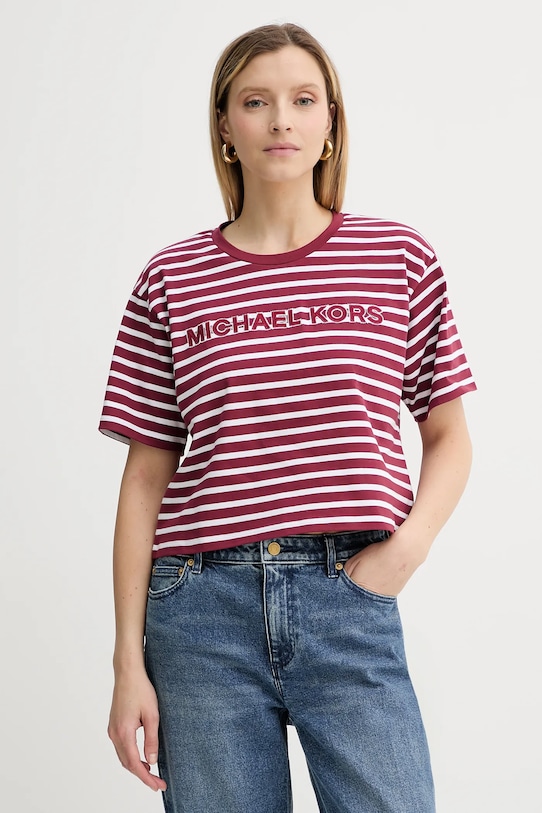 Bavlněné tričko MICHAEL Michael Kors nášivka burgundské MT551R9HM7