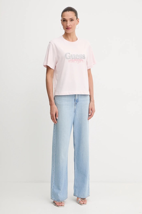 Guess tricou din bumbac W5YI07.I3Z14 roz AW25