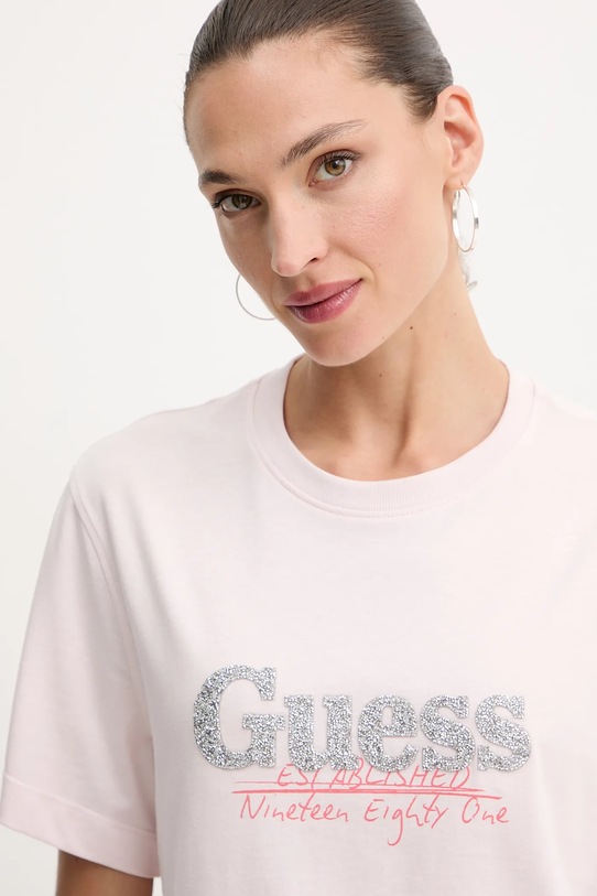 Ρούχα Βαμβακερό μπλουζάκι Guess W5YI07.I3Z14 ροζ