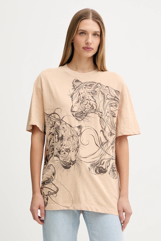 Guess t-shirt bawełniany nadruk beżowy W5YI09.K6XN4
