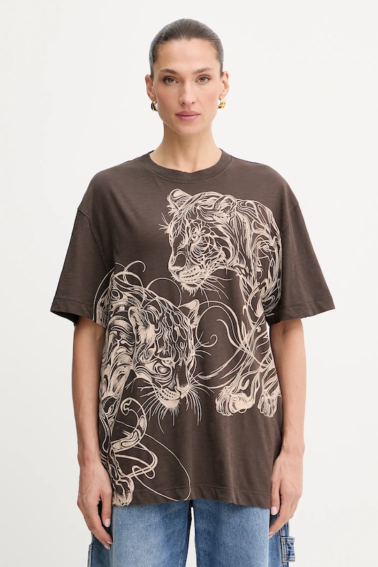 Bombažna kratka majica Guess Potisk rjava W5YI09.K6XN4