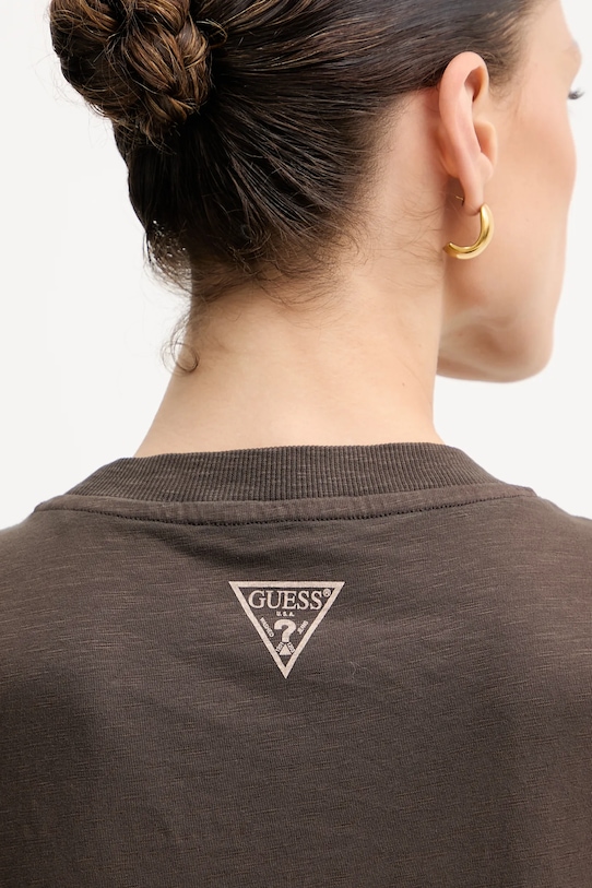 Bombažna kratka majica Guess W5YI09.K6XN4 rjava