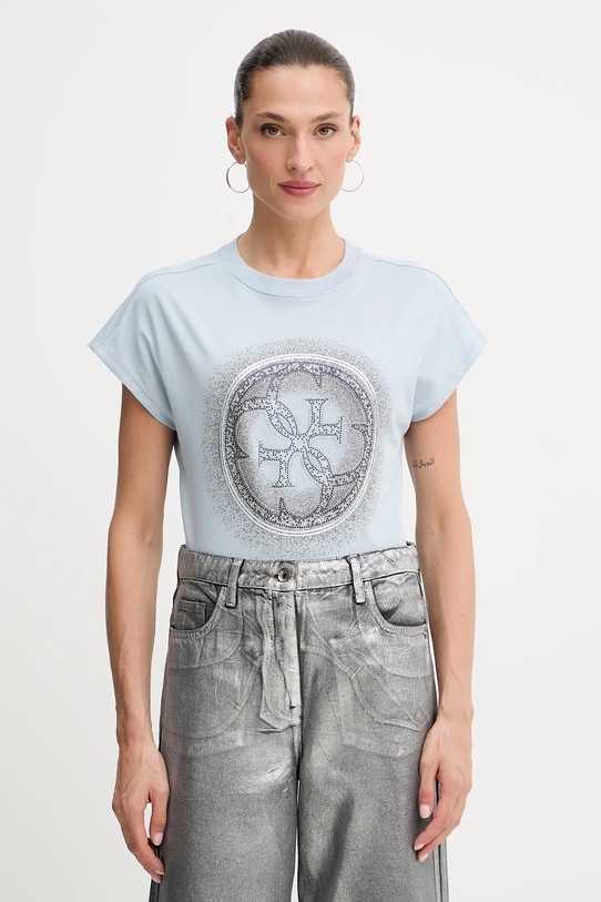 Guess tricou din bumbac 4G imprimeu violet W5YI14.I3Z14