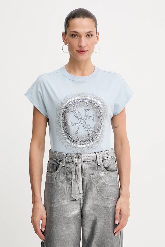 Guess tricou din bumbac 4G imprimeu violet W5YI14.I3Z14