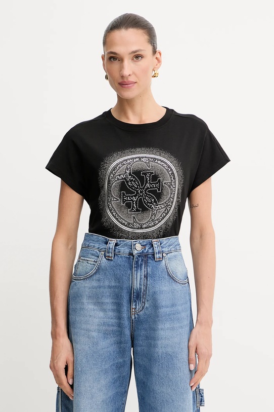 Guess tricou din bumbac 4G imprimeu negru W5YI14.I3Z14